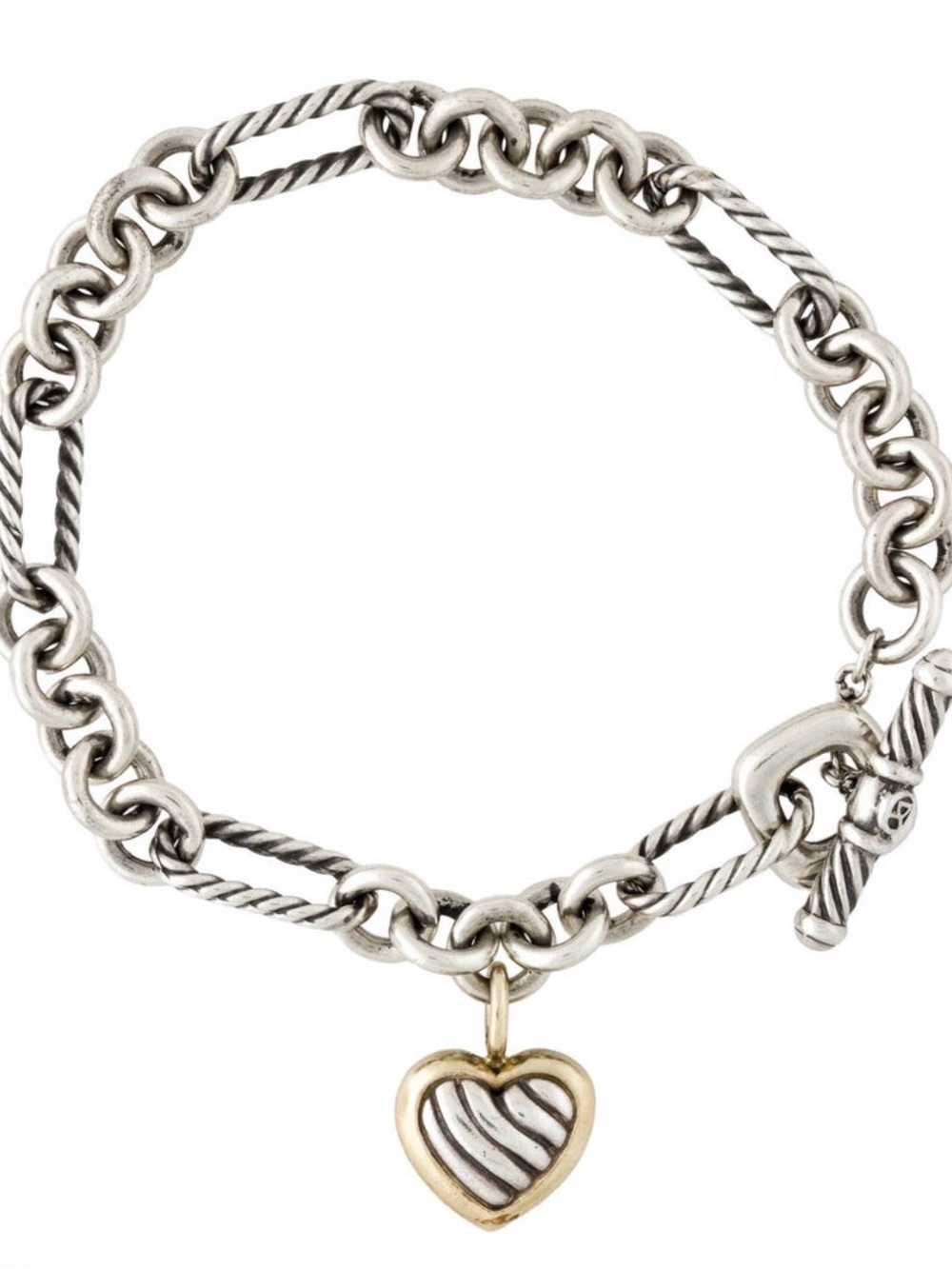 David Yurman Two-Tone Heart Charm Toggle Bracelet - Silver and Gold